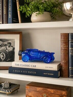Avon Cobalt Blue Glass Race Car After Shave Cologne Bottle